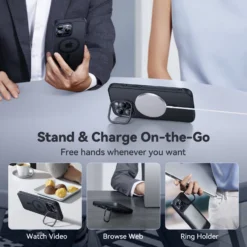 Matte Lens Stand Case -Union Store CASEKOOiPhoneMatteAnti FingerprintSlimPhoneCasewithKickStandandMagSafeCompatible KooshockSeriesLensStandVersionBlack1 scaled