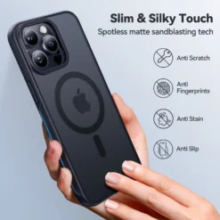 Matte Lens Stand Case -Union Store CASEKOOiPhoneMatteAnti FingerprintSlimPhoneCasewithKickStandandMagSafeCompatible KooshockSeriesLensStandVersionBlack6 scaled